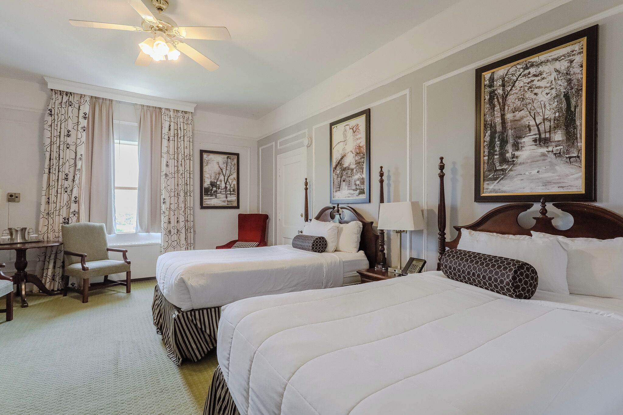 Room, 2 Double Beds (Mineral Water) | Iron/ironing board, WiFi (free), bed sheets