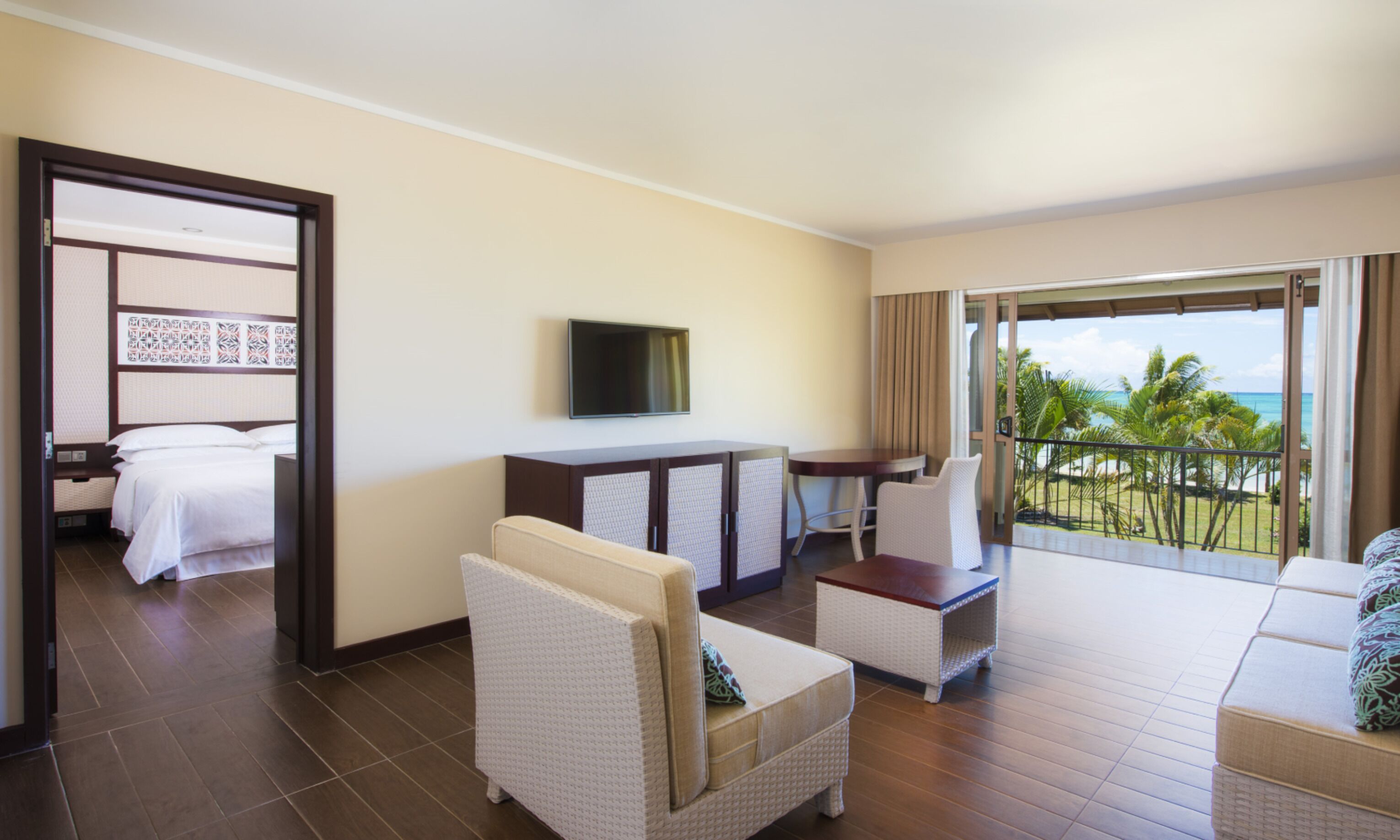 Suite, 1 Bedroom, Oceanfront (View) | Living area | 40-inch TV with satellite channels, pay films