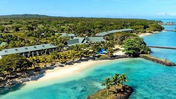 Private beach, white sand, sun-loungers, beach umbrellas