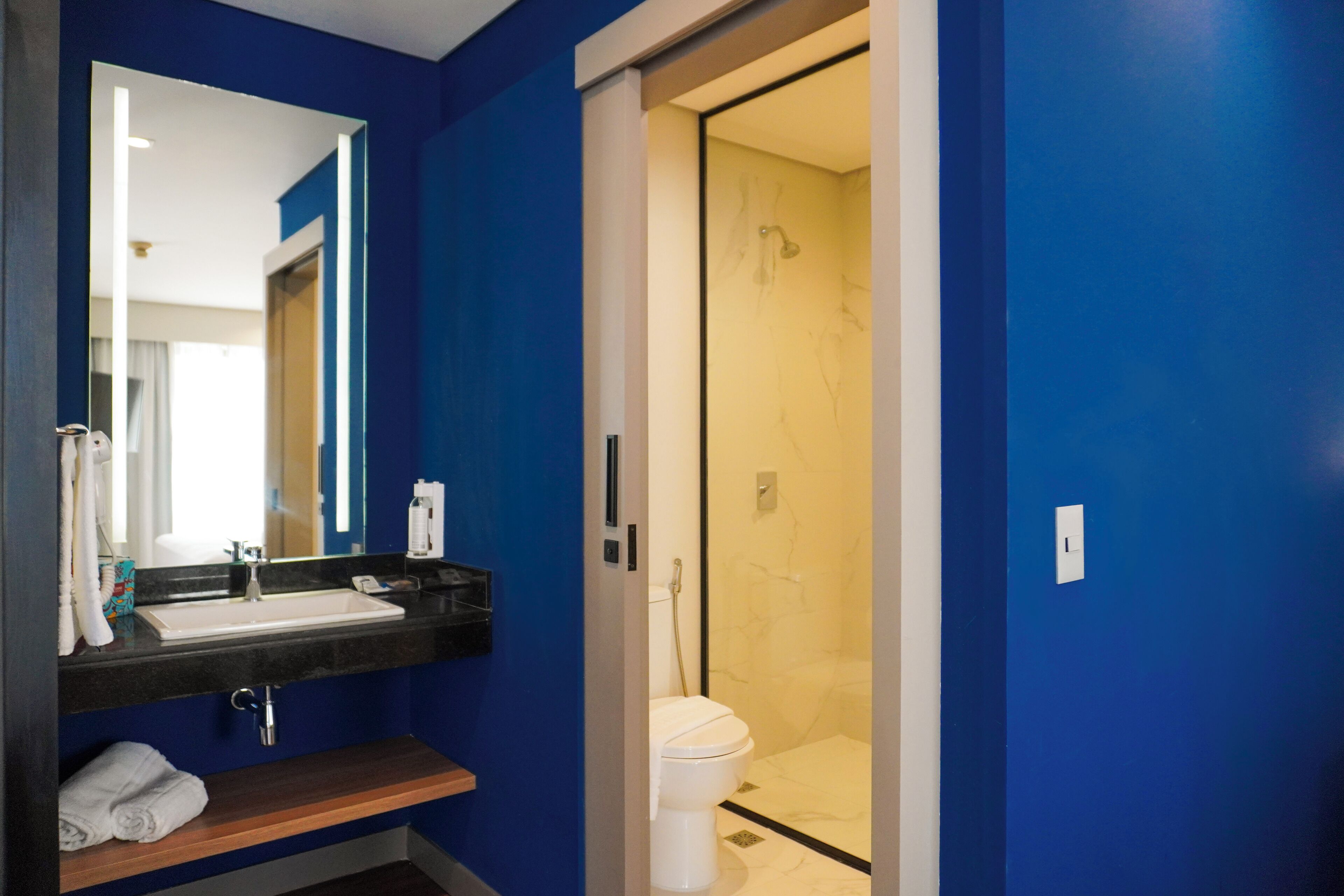 A bathroom with a sink, mirror, and toilet.