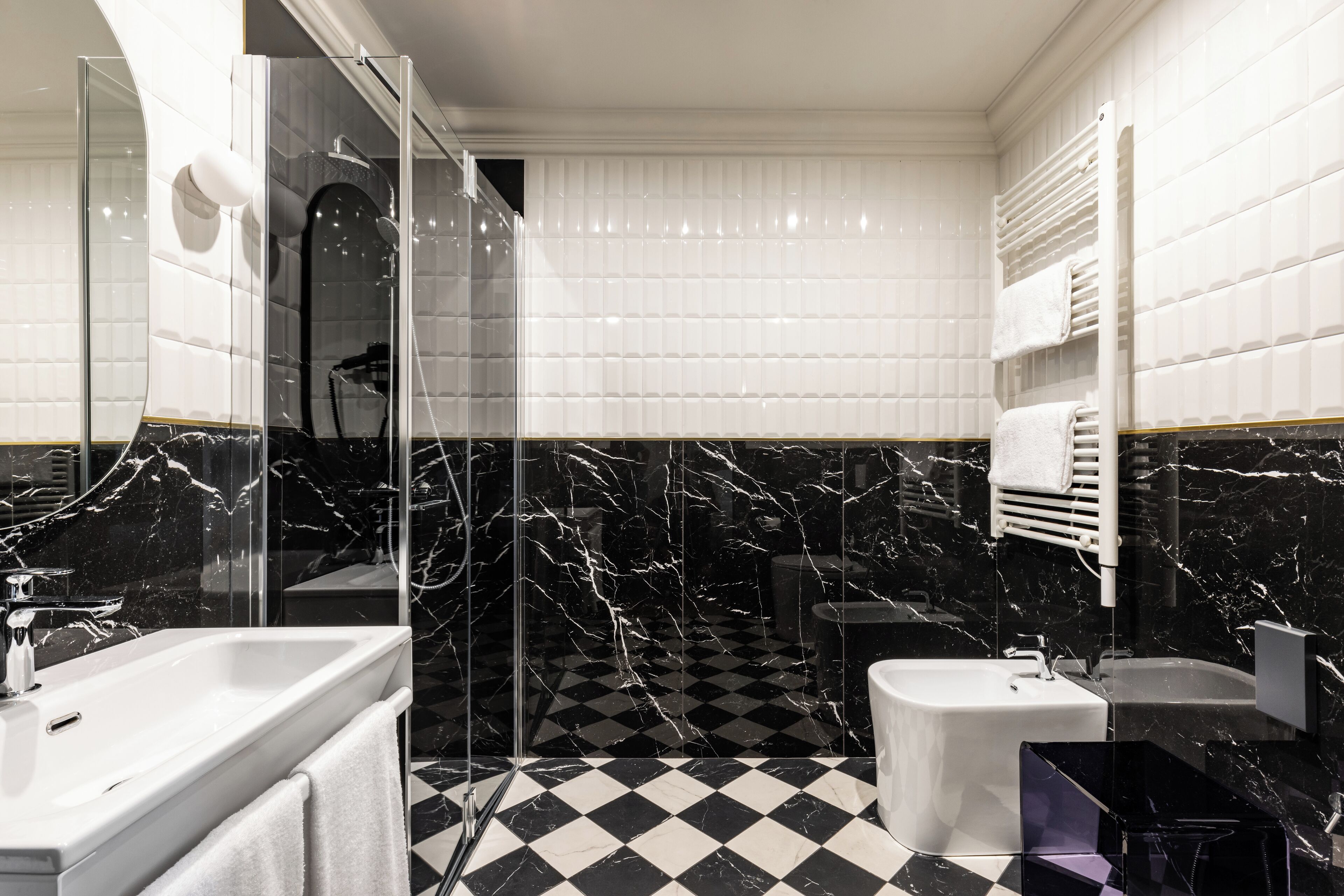 standard double or twin room | bathroom | hair dryer, slippers, bidet, towels