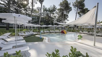 Outdoor pool, pool umbrellas, pool loungers