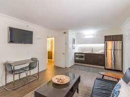 42-inch flat-screen TV with satellite channels, TV