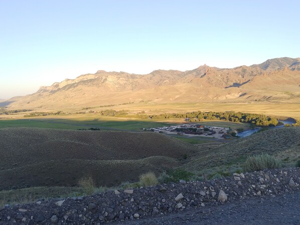 A mountainous landscape with a clear sky.