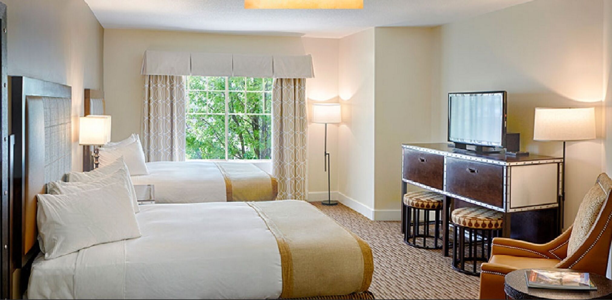 Premium bedding, desk, blackout curtains, iron/ironing board