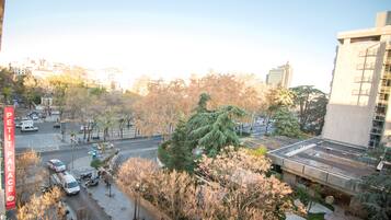 Un paisaje urbano con un edificio destacado identificado como "PETIT PALACE".