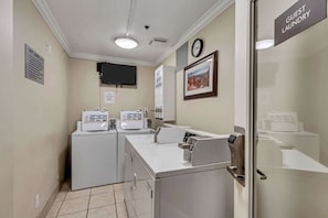 Guests can use the on-site laundry facilities, featuring front-loading washers and a large dryer.
