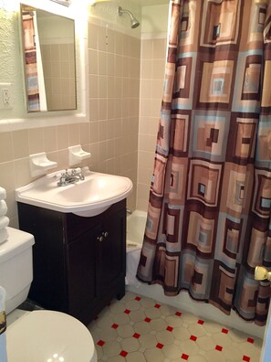 Suite, 1 Bedroom, Kitchenette | Bathroom | Combined shower/tub, towels