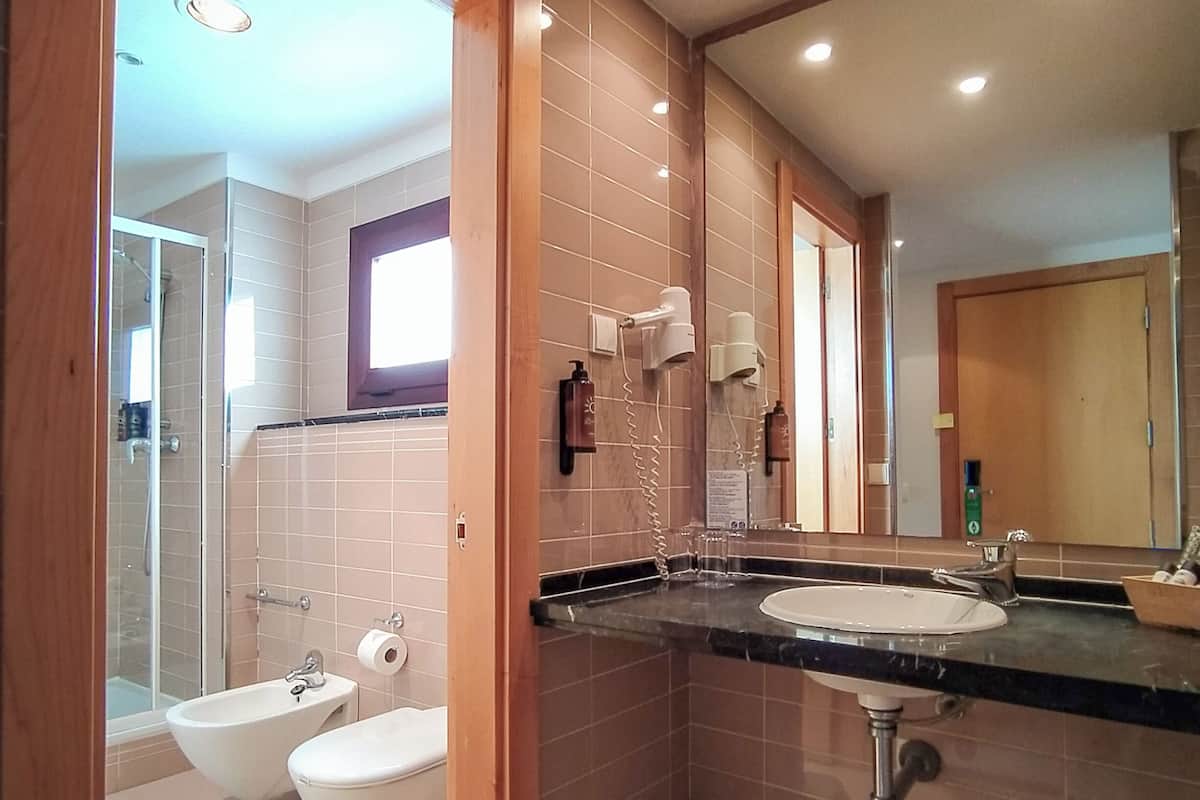 shower, eco-friendly toiletries, hair dryer, bidet