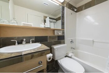 Separate tub and shower, deep soaking tub, free toiletries, hair dryer at The Juniper Hotel