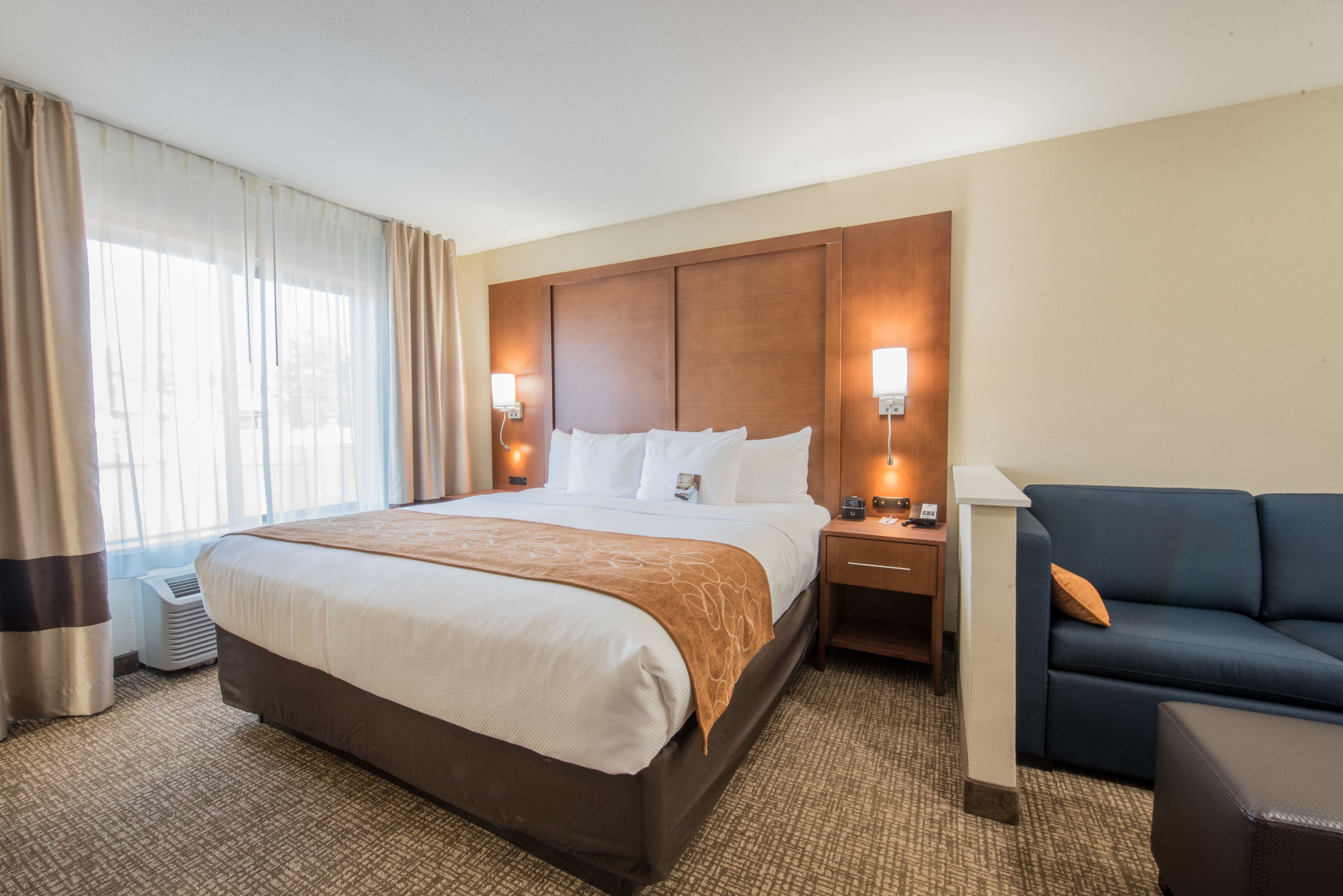 Premium bedding, down comforters, pillowtop beds, desk