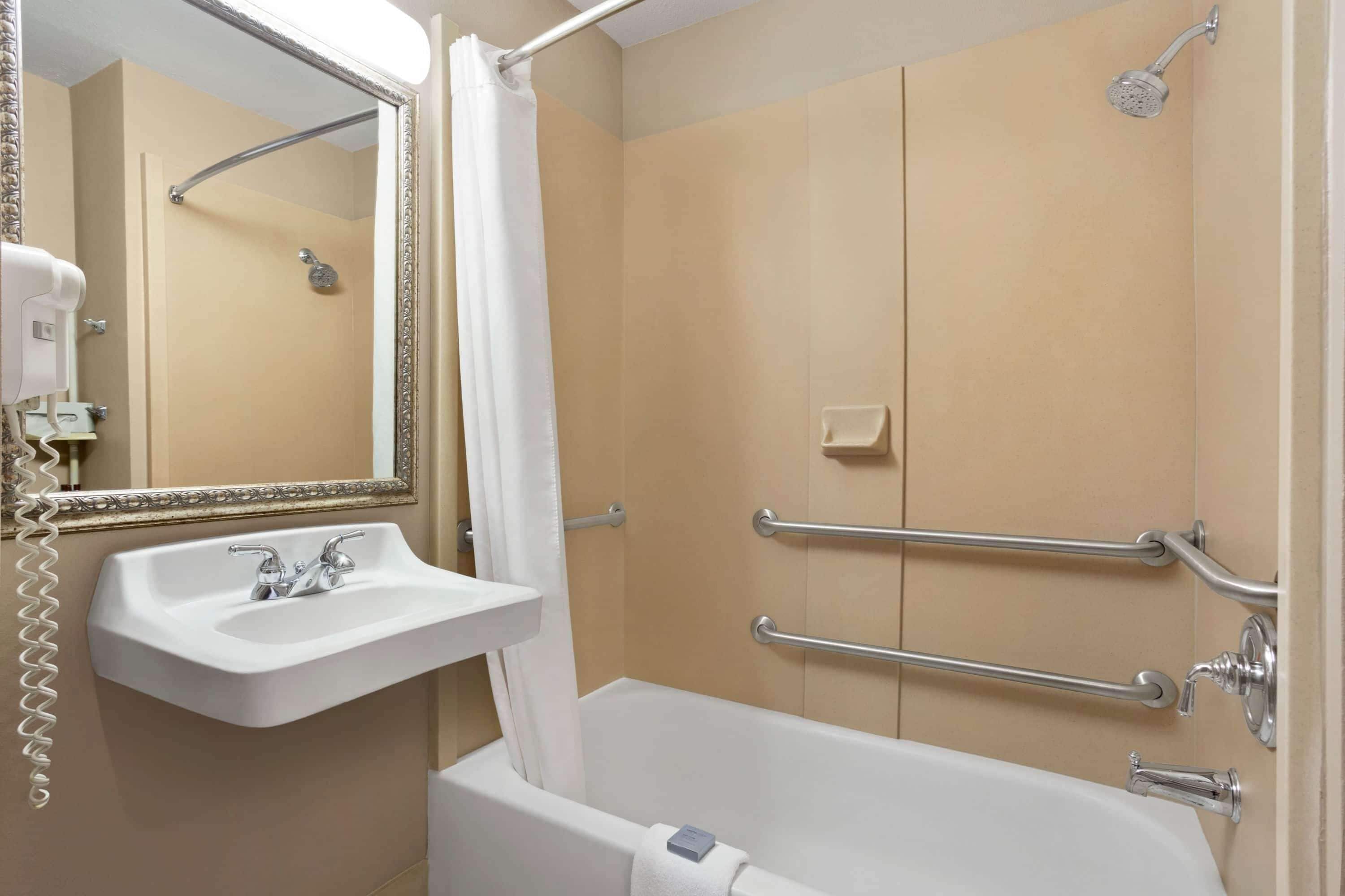 standard room, 2 queen beds, accessible | bathroom | combined shower/bathtub, hair dryer, towels