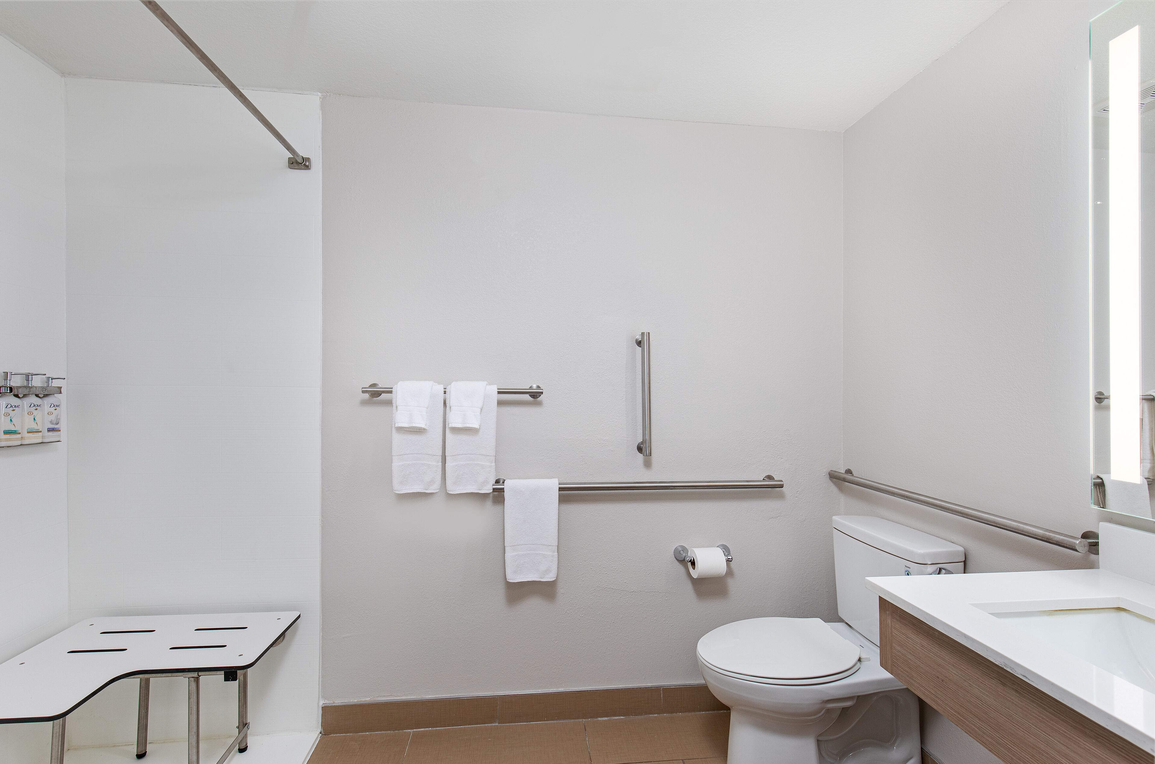 standard room, 1 king bed, accessible (communications, roll-in shower) | bathroom | hair dryer, towels, soap, shampoo