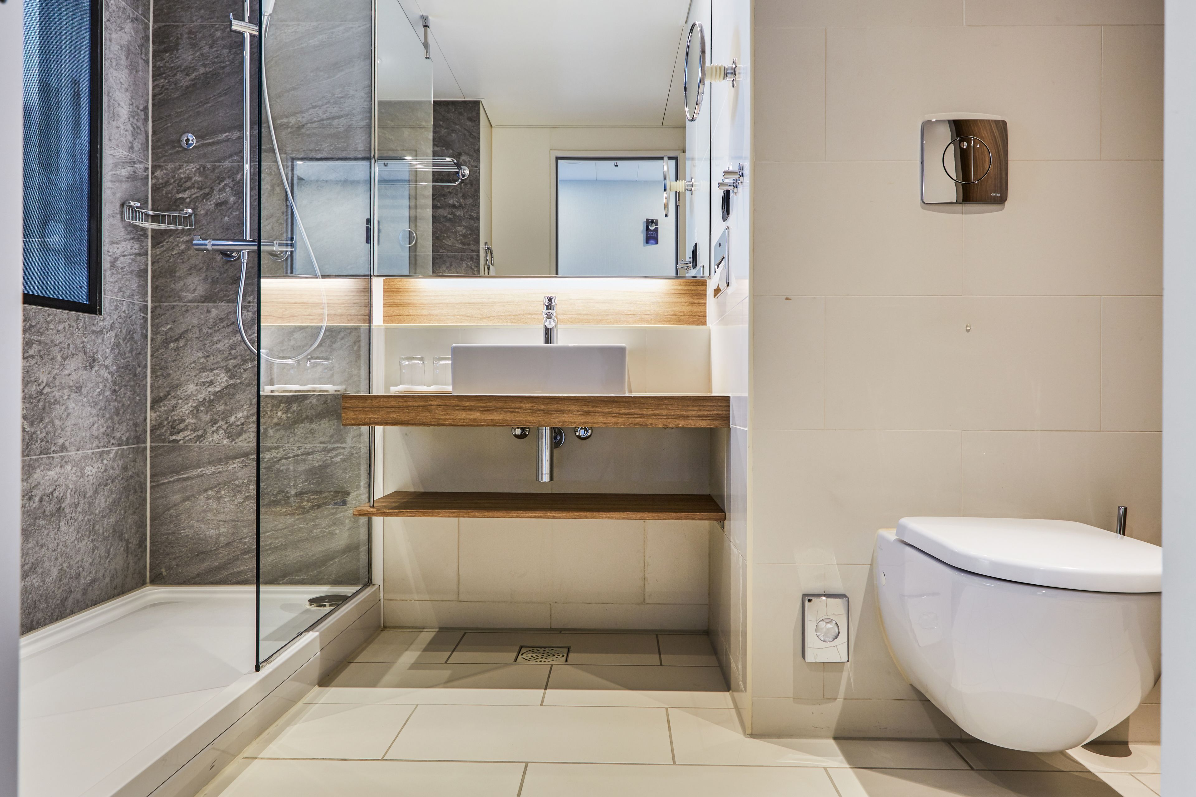 shower, eco-friendly toiletries, hair dryer, towels