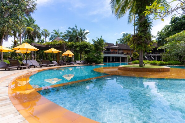 Indoor pool, 3 outdoor pools, open 8:00 AM to 8:00 PM, pool umbrellas