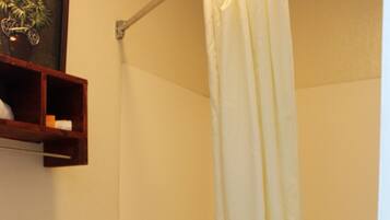 Combined shower/bathtub, free toiletries, hair dryer, towels