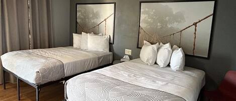 Premium bedding, pillowtop beds, desk, iron/ironing board