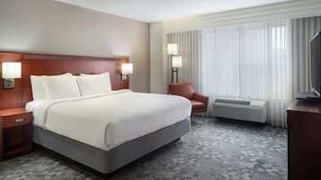 Premium bedding, down duvets, desk, laptop workspace