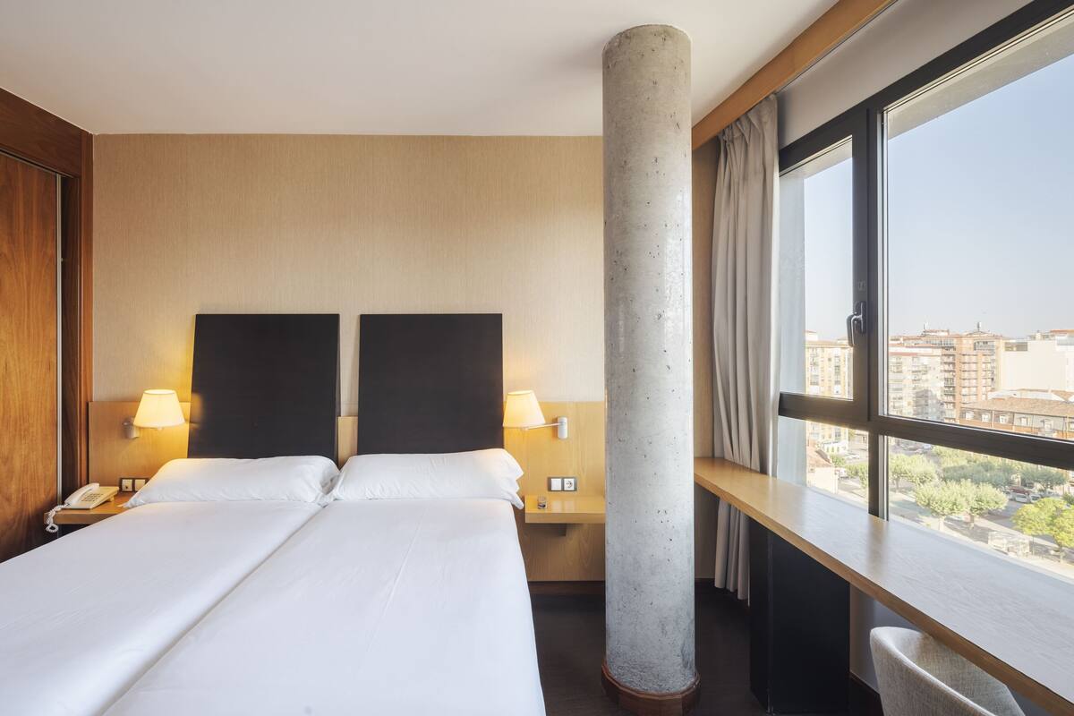 1 bedroom, desk, laptop workspace, blackout curtains