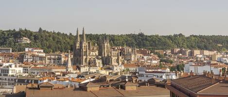 A cityscape with a prominent cathedral and surrounding residential buildings.