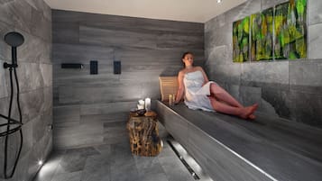 Hot tub, steam room, body treatments, aromatherapy, facials