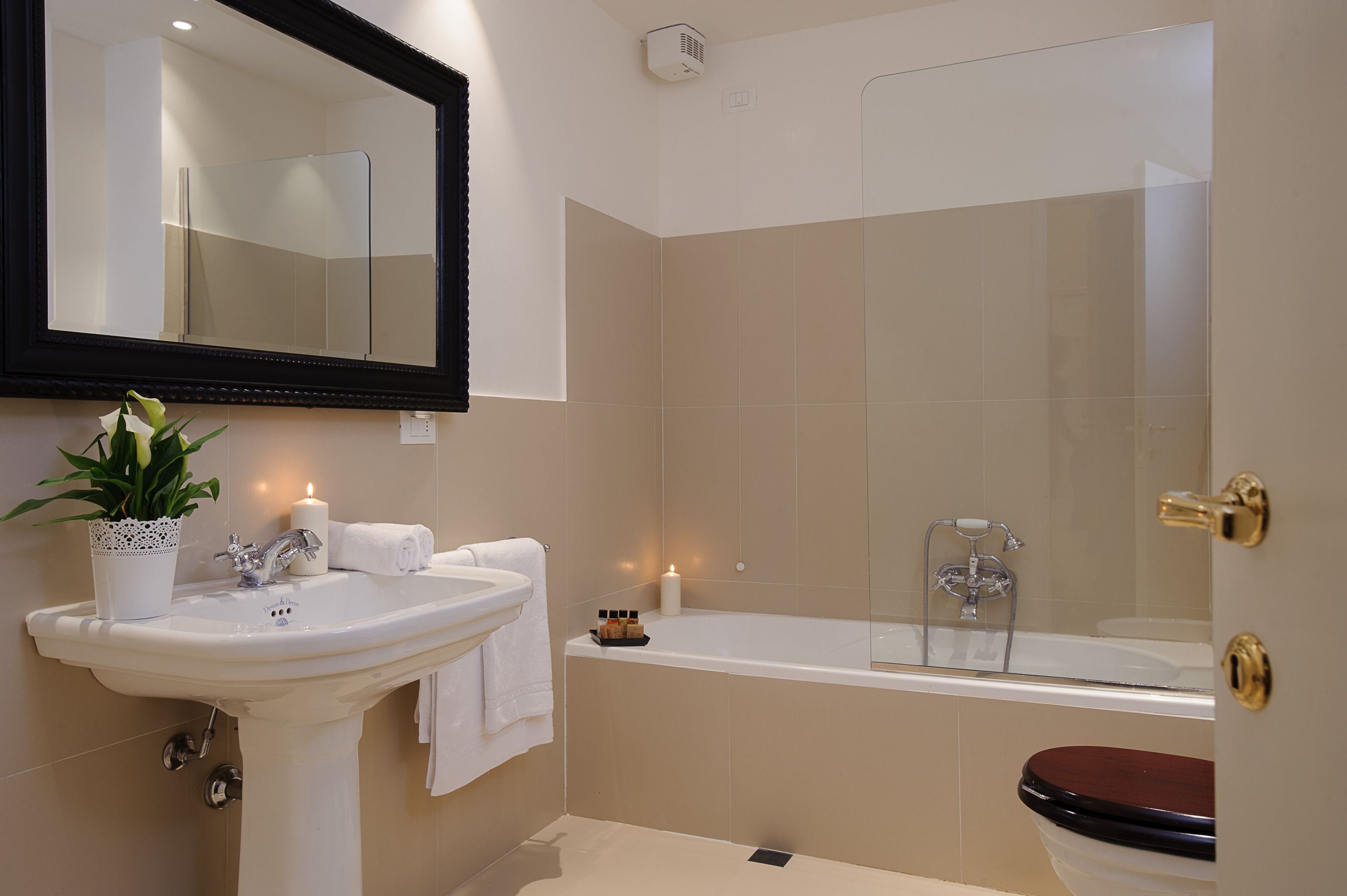 free toiletries, hair dryer, slippers, towels