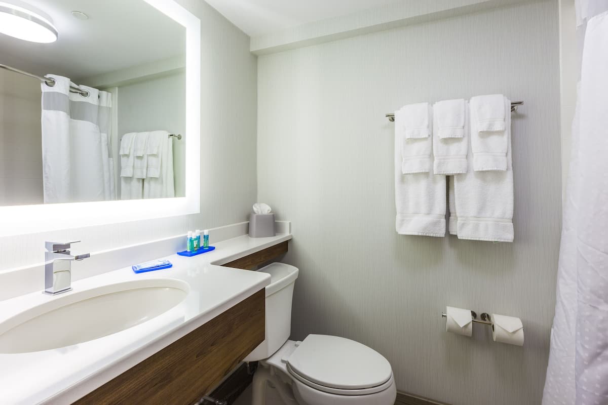 free toiletries, hair dryer, towels