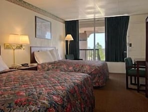 Room, 2 Queen Beds, Non Smoking | Desk, laptop workspace, blackout drapes, iron/ironing board
