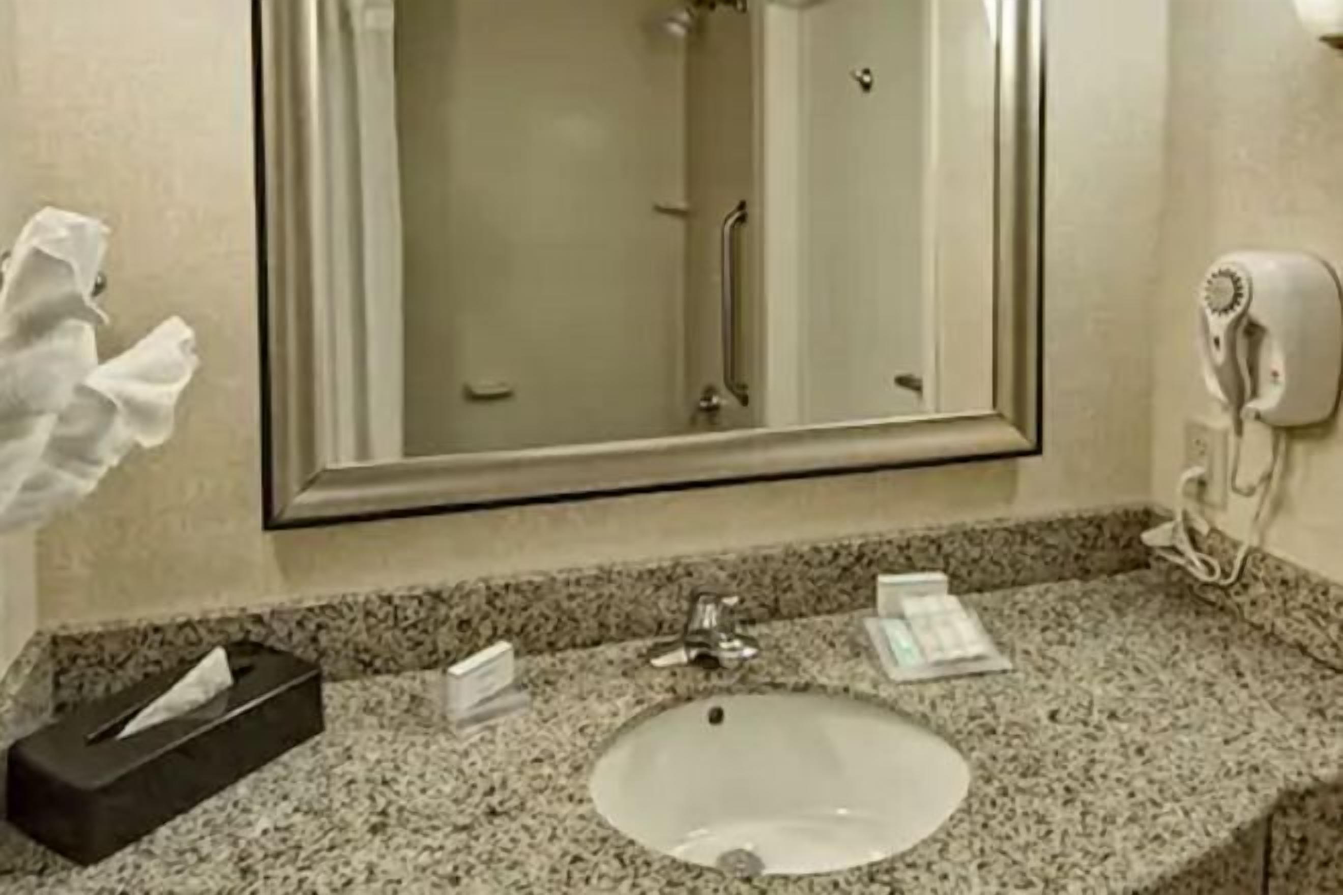 Combined shower/bathtub, free toiletries, hair dryer, towels