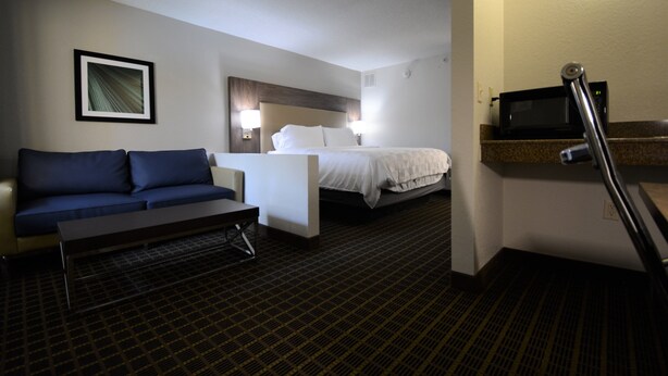 A hotel room with a bed, a sofa, a desk, and a microwave. - Holiday Inn Hazlet by IHG (Hazlet)