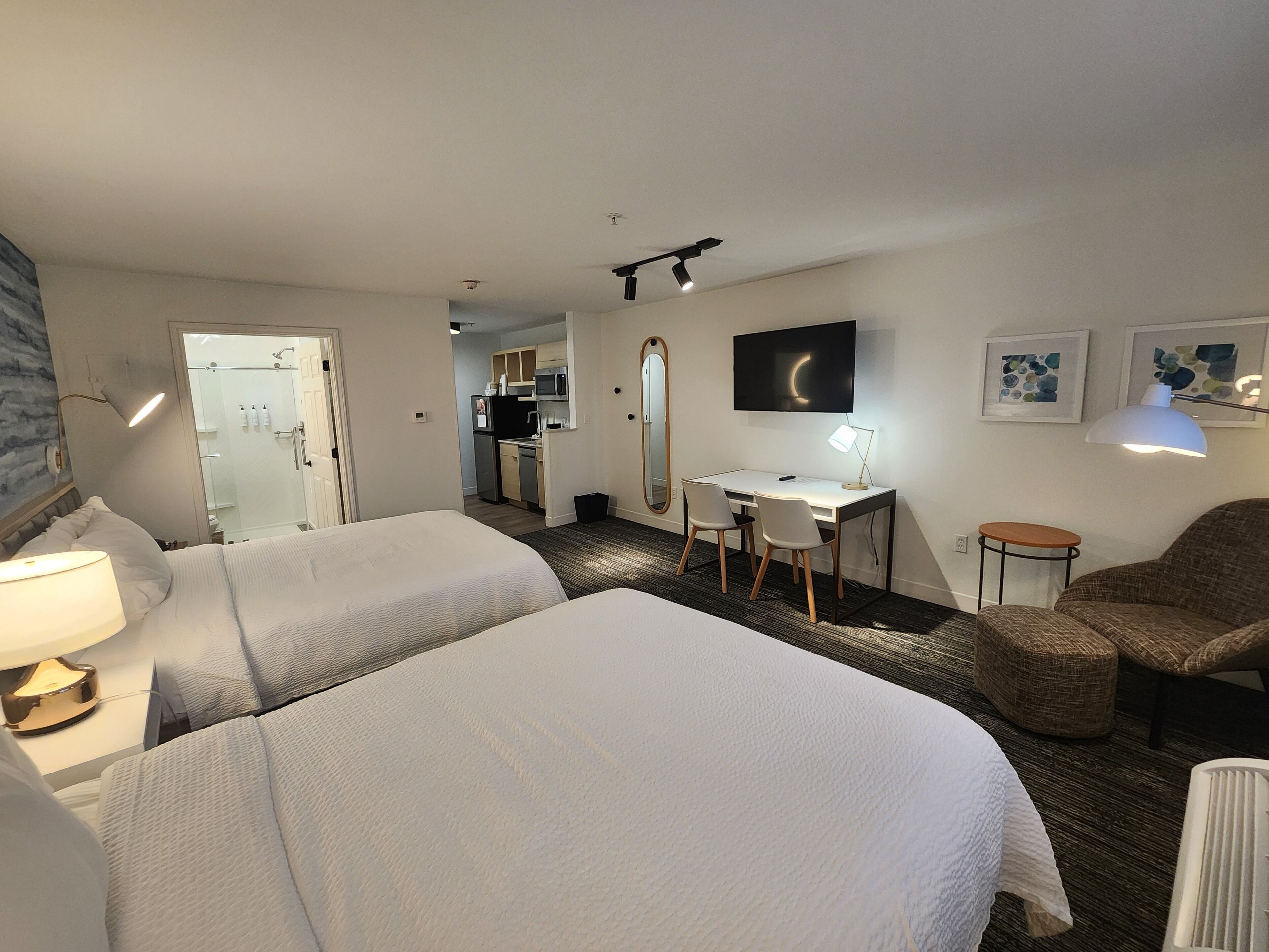 studio, 2 queen beds | down duvets, pillow-top beds, blackout curtains, iron/ironing board