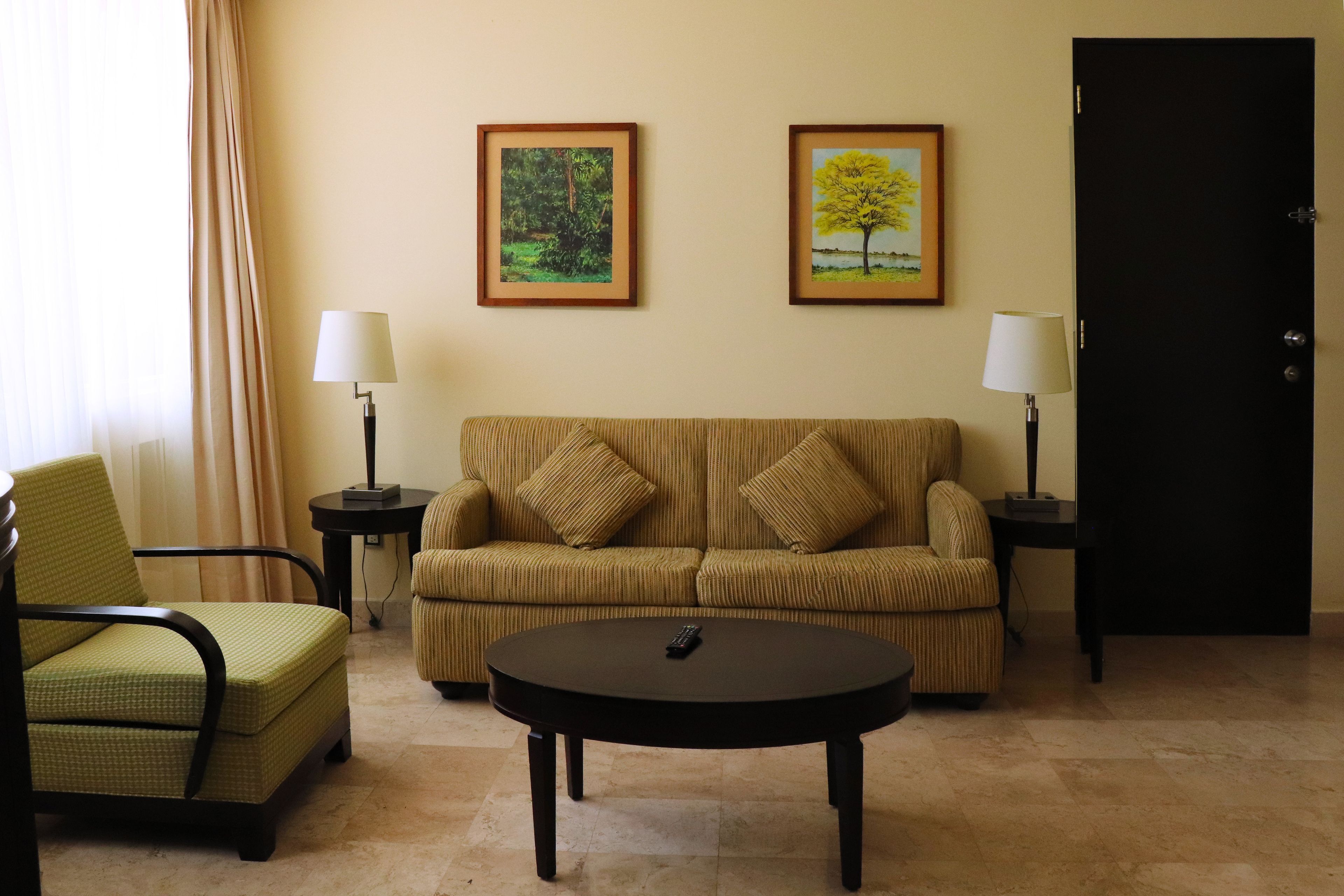 junior suite, one king bed | living room