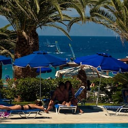 Outdoor pool, pool umbrellas, pool loungers
