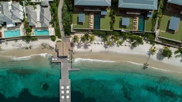 On the beach, sun loungers, beach umbrellas, beach towels