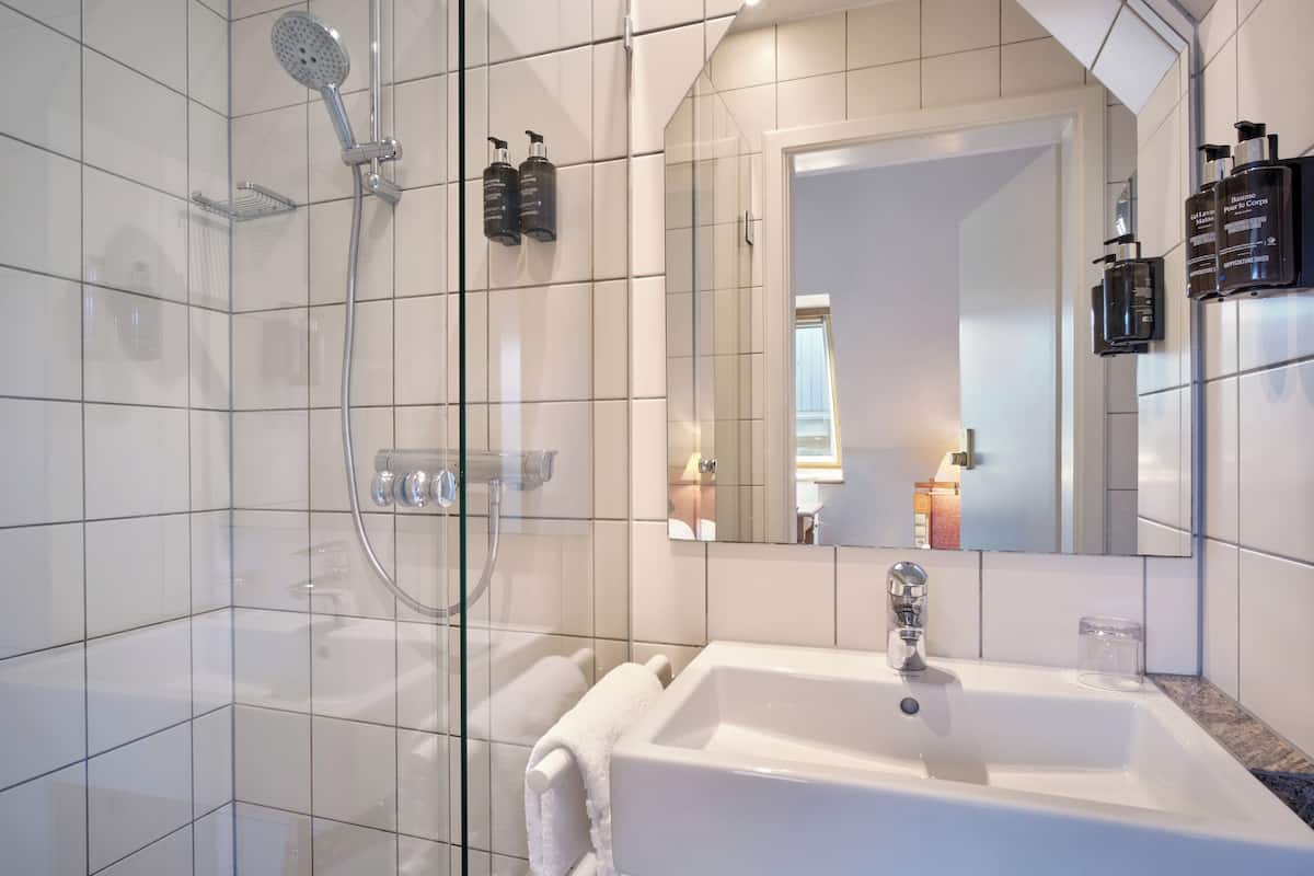 standard single room | bathroom | shower, free toiletries, hair dryer, bathrobes