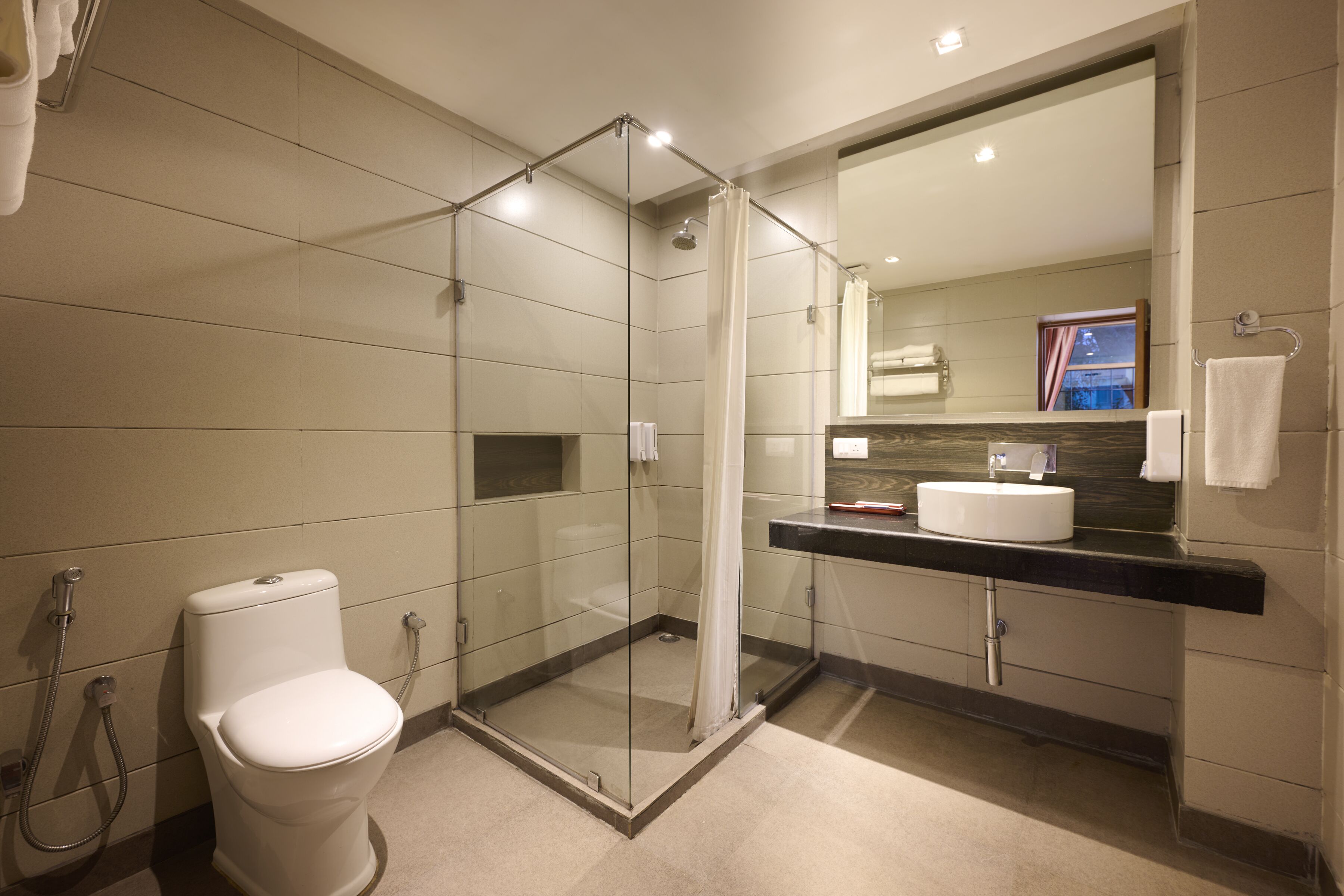 shower, free toiletries, hair dryer, slippers