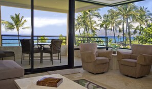 Condo, 2 Bedrooms, 2 Bathrooms, Oceanfront | Living area | TV, DVD player - Polo Beach - CoralTree Residence Collection (Kihei)