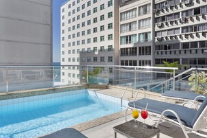 Outdoor pool, pool umbrellas