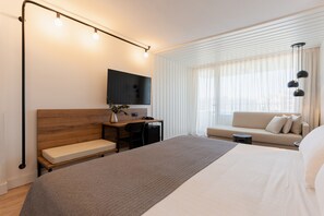 Minibar, desk, laptop workspace, blackout drapes