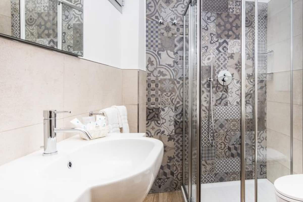 shower, free toiletries, hair dryer, towels