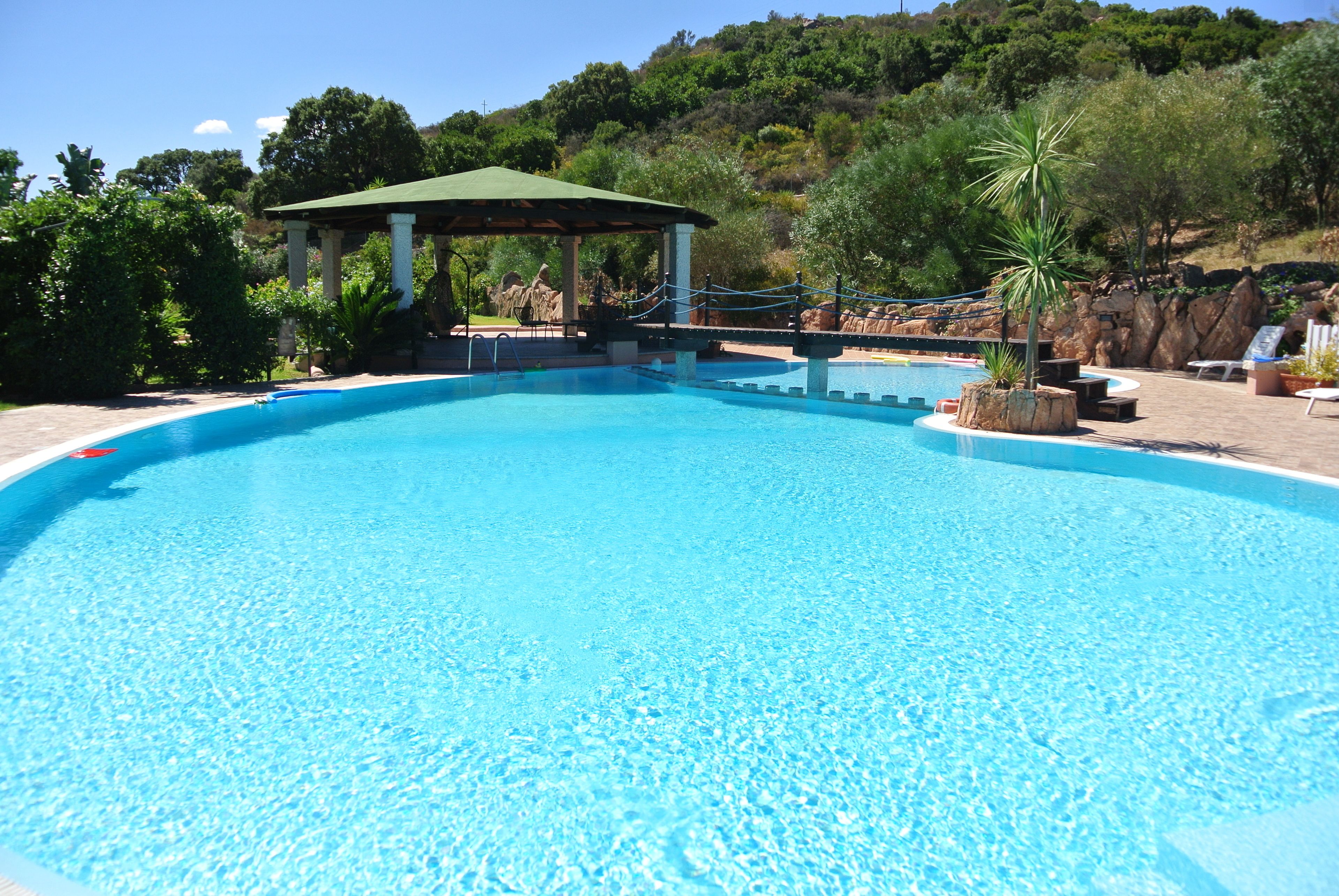 Outdoor pool, pool umbrellas, pool loungers