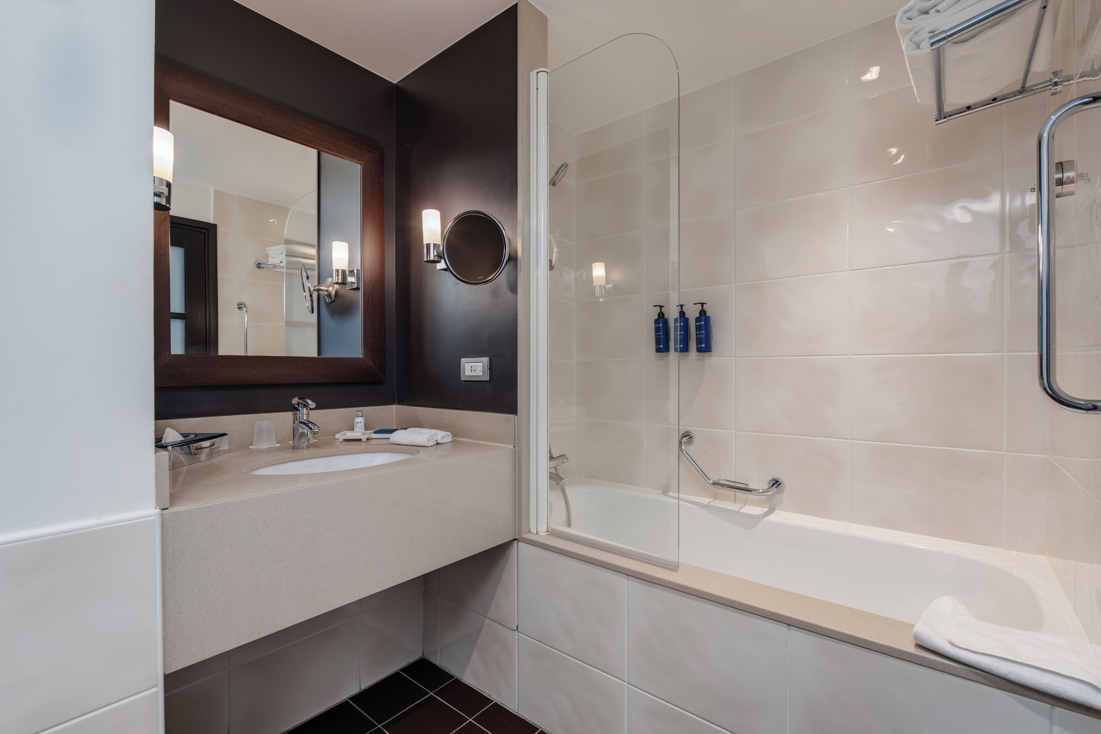 free toiletries, hair dryer, towels