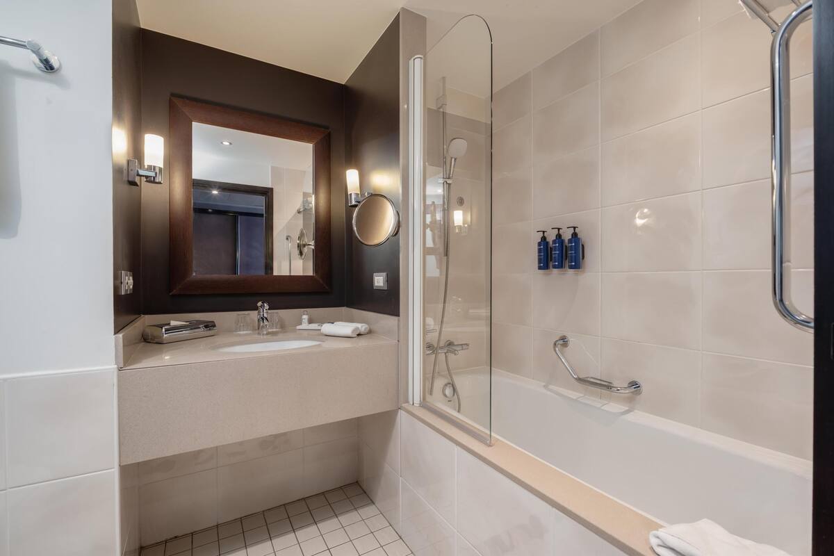 free toiletries, hair dryer, towels
