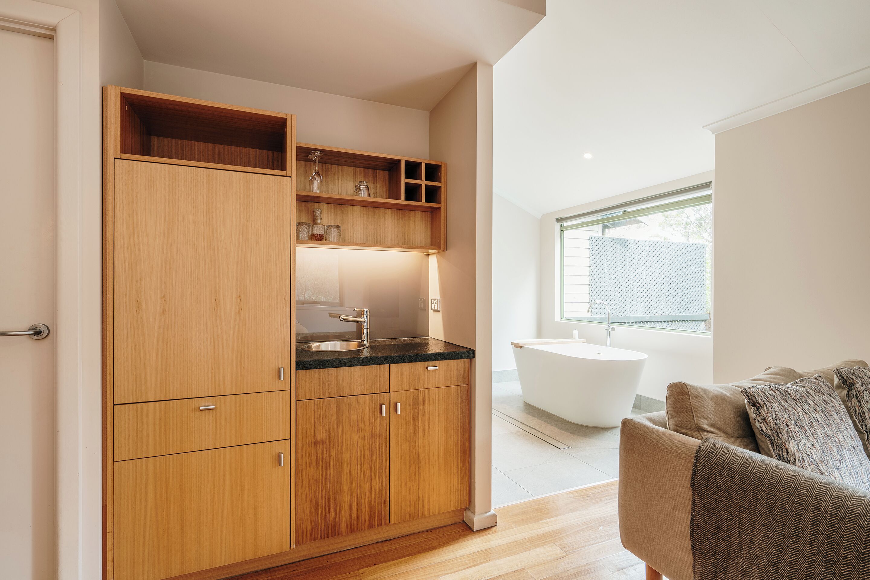 Premier Cabin | Premium bedding, in-room safe, blackout drapes, iron/ironing board