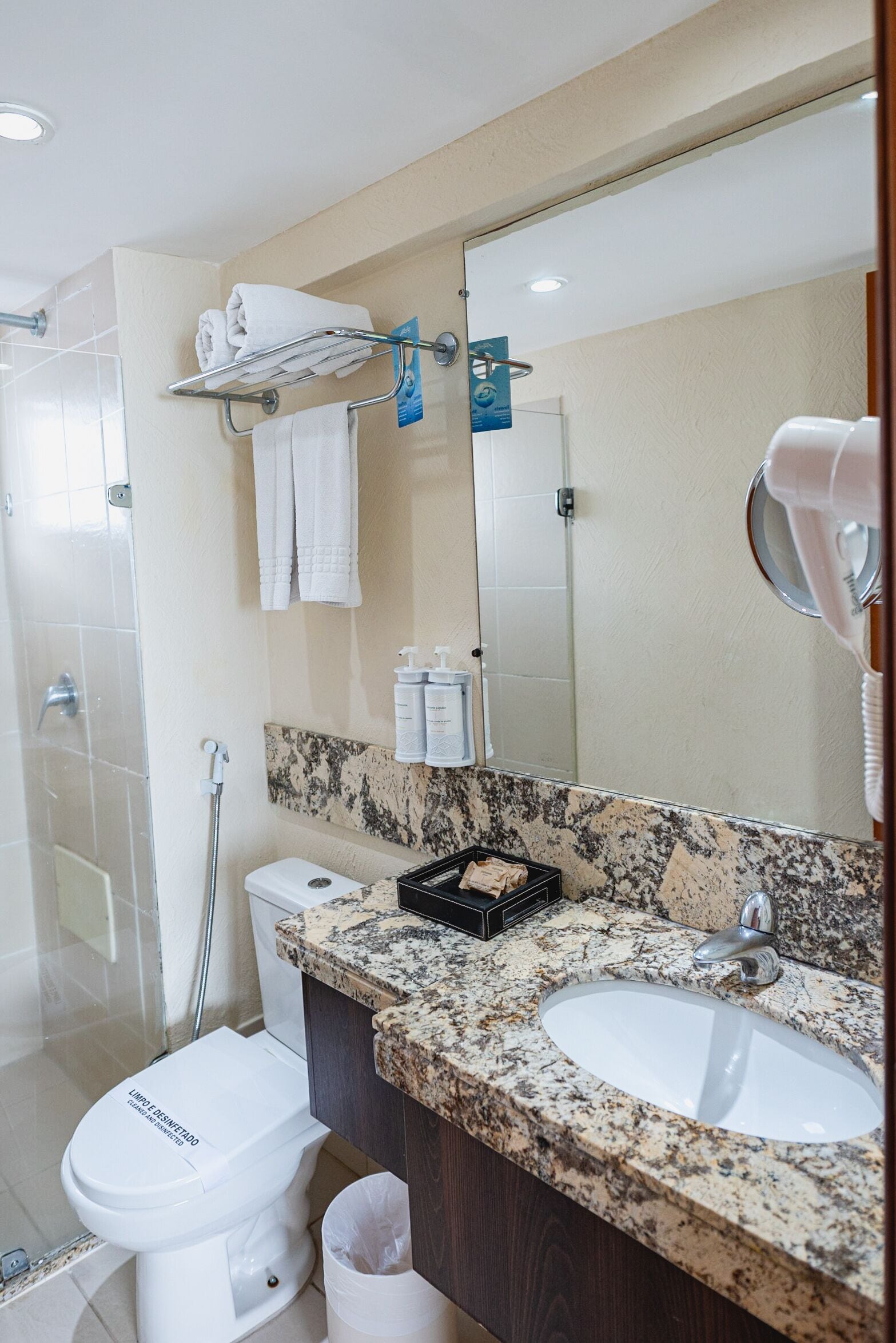business double room | bathroom | shower, towels, toilet paper
