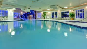 Indoor pool, open 8:00 AM to 10:00 PM, sun loungers