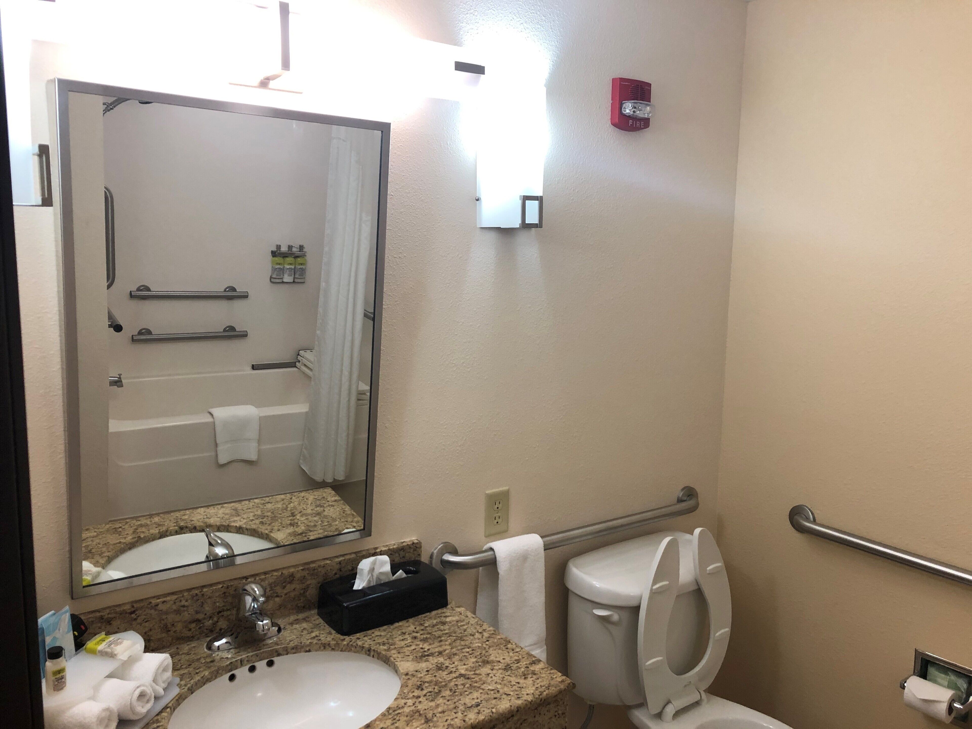 suite, 1 king bed, mobility accessible (accessible tub, wet bar) | bathroom | free toiletries, hair dryer, towels, soap