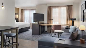 Premium bedding, down comforters, desk, laptop workspace