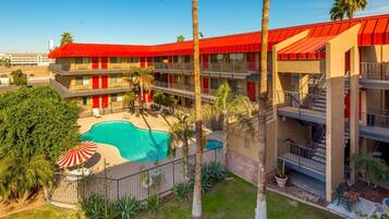 Outdoor pool, pool loungers