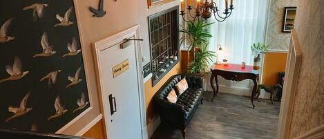 Individually decorated, individually furnished, desk, laptop workspace